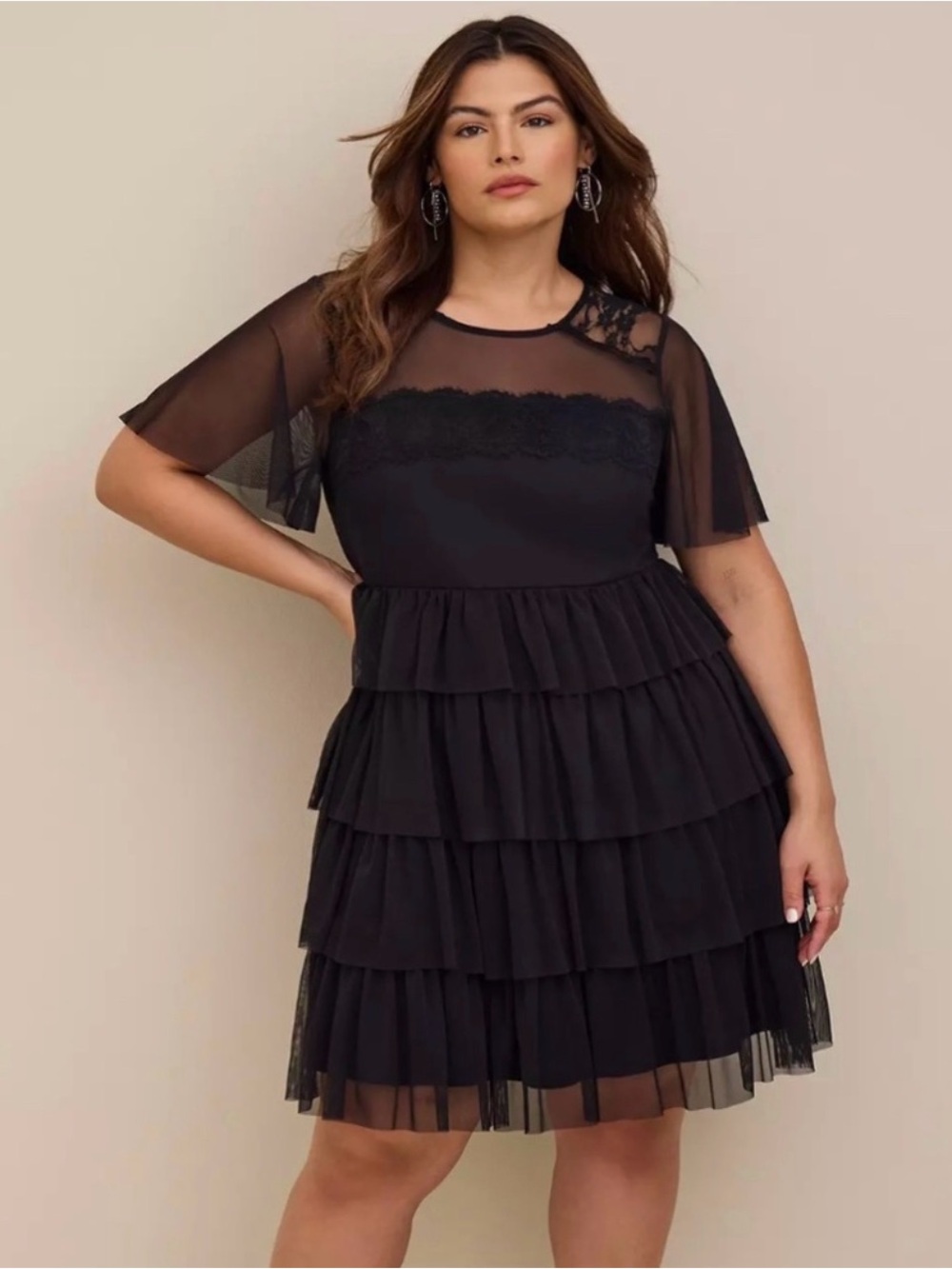 torrid Black Lace Ruffle Tiered Mini Dress - Picture 1 of 14
